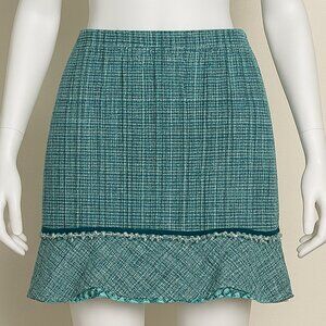 Liz Claiborne Aqua Tweed Skirt Size 14 Women’s Classic Lined Fringe Hem
